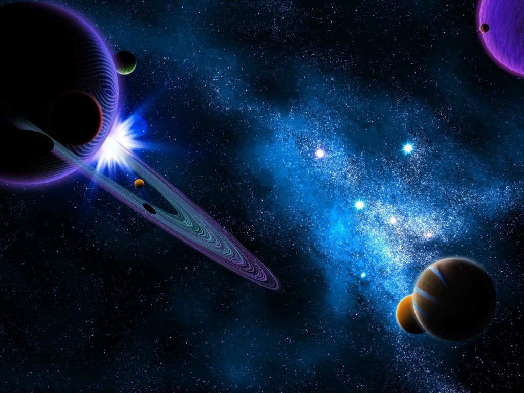 Красивый полет планет в бескрайнем космосе