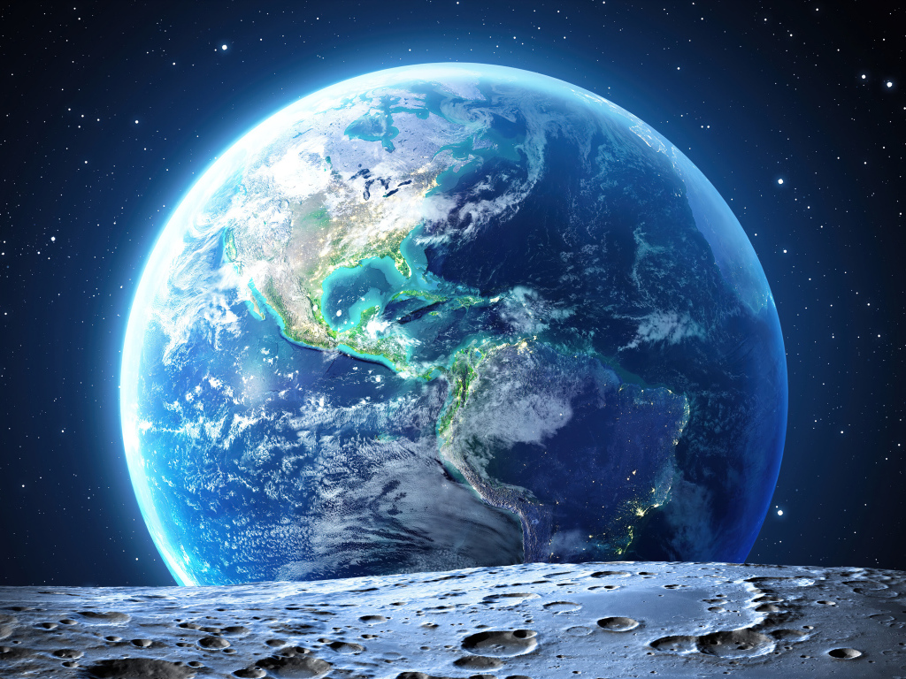Вид на планету Земля с поверхности планеты