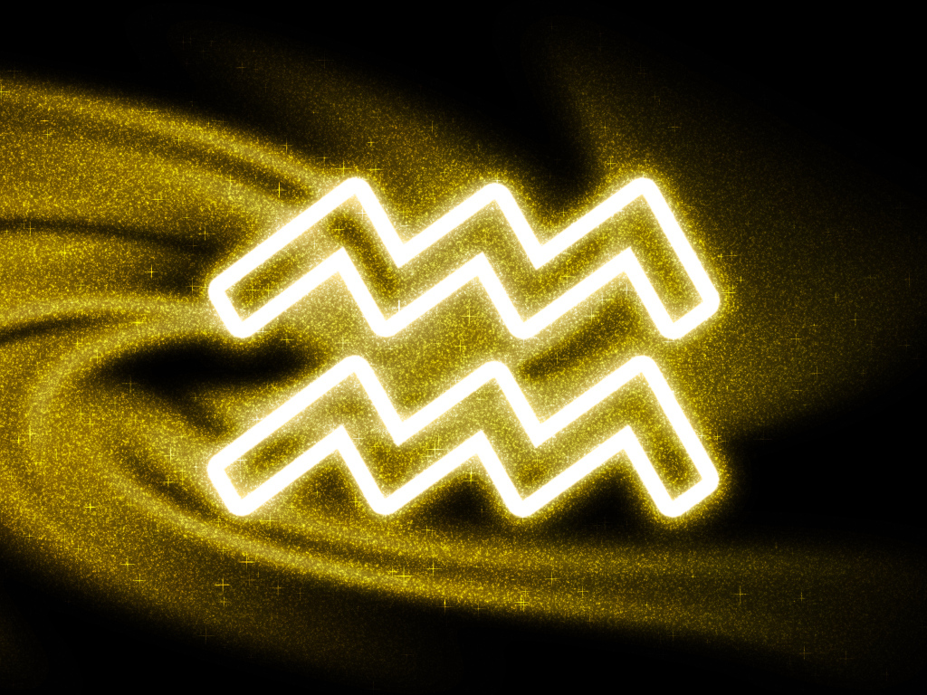 Золотистая пыль со знаком зодиака водолей на черном фоне