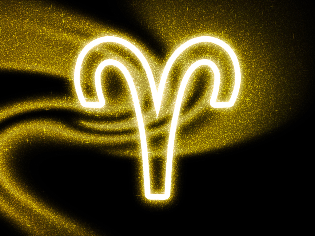 Золотистая пыль со знаком зодиака овен на черном фоне