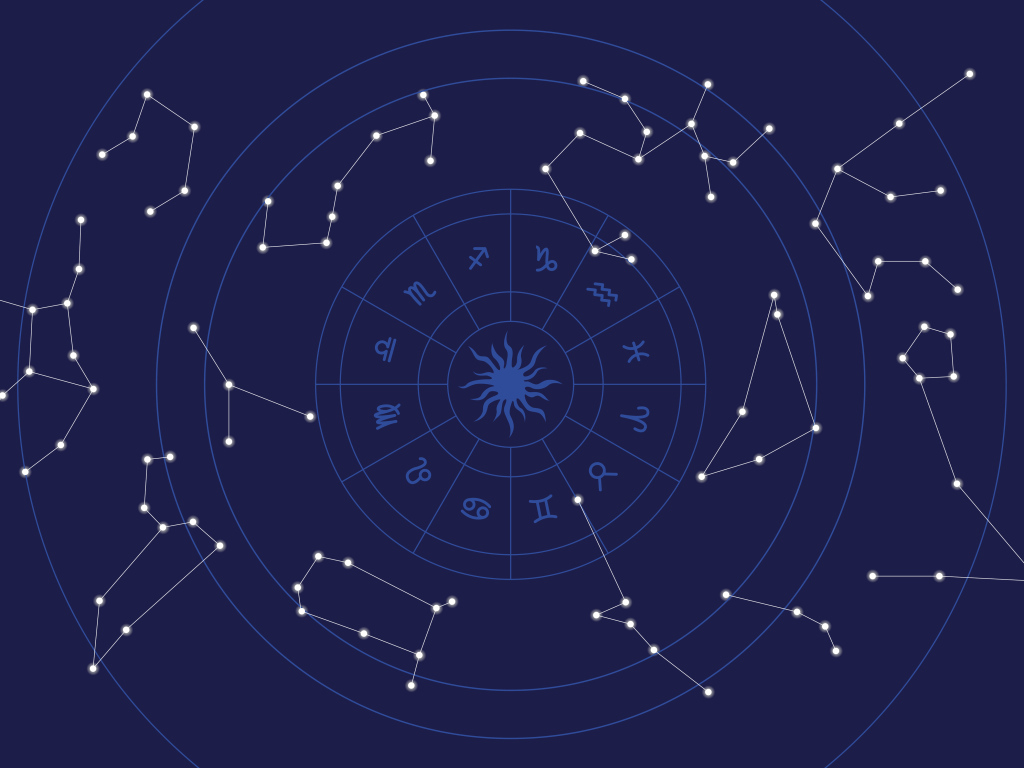 Зодиакальный круг на синем фоне