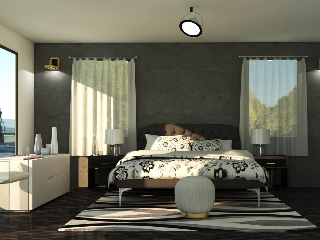 Комната с большой кроватью и окнами