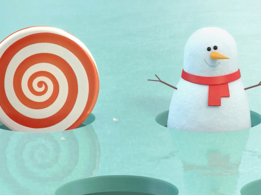 Снеговик с леденцом во льду 3д графика