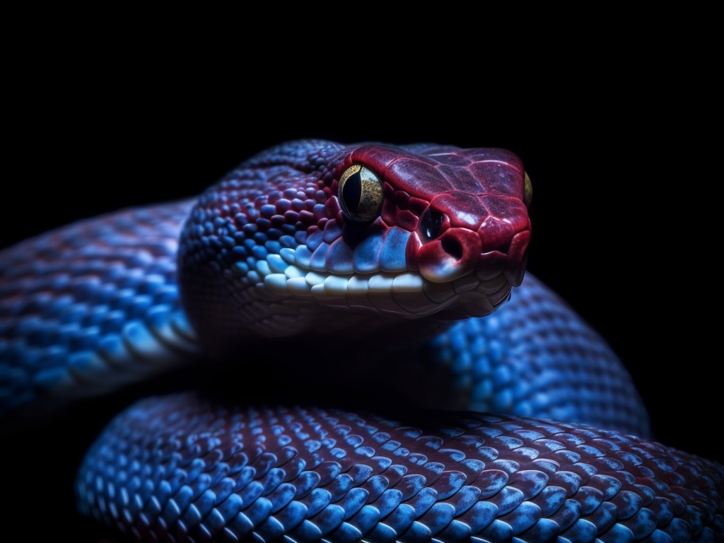 Фиолетовая змея на черном фоне