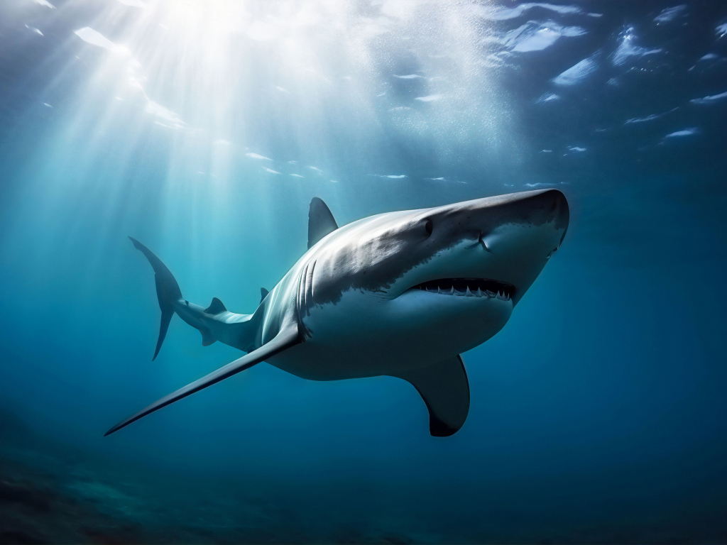 Большая хищная акула под водой 