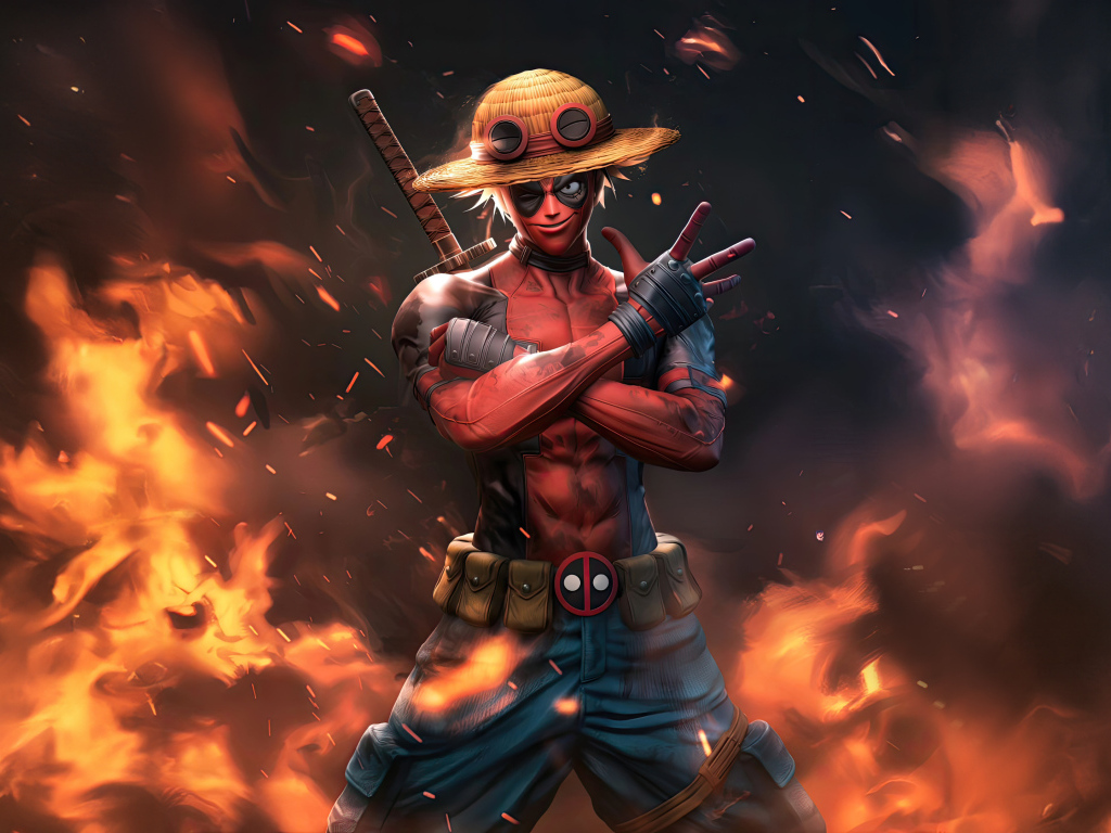 Персонаж Манки Д. Луффи в образе Дэдпула