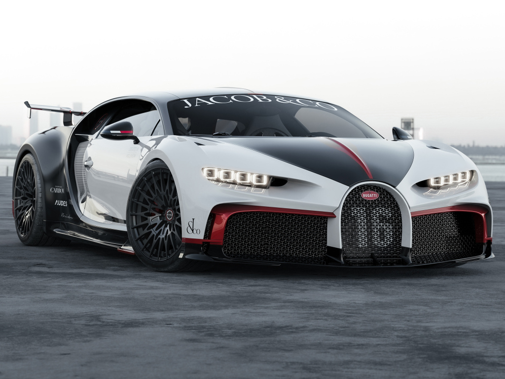 Быстрый спортивный автомобиль Bugatti Chiron вид спереди