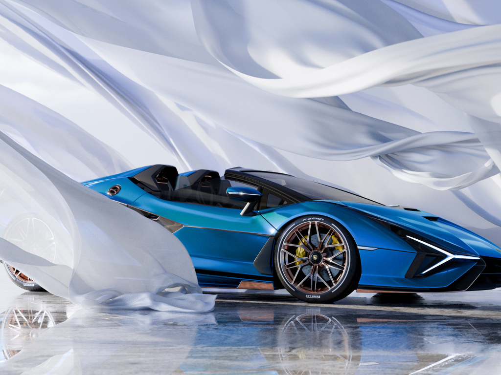 Голубой автомобиль Lamborghini Sián Roadster