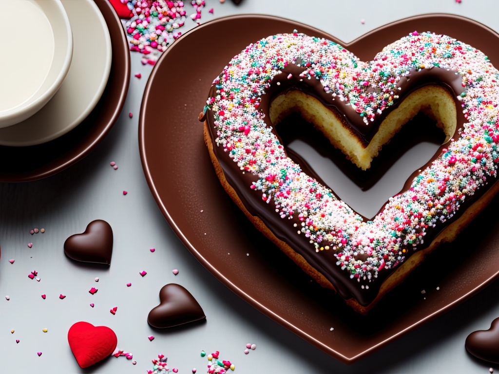Торт в форме сердца с шоколадом на столе