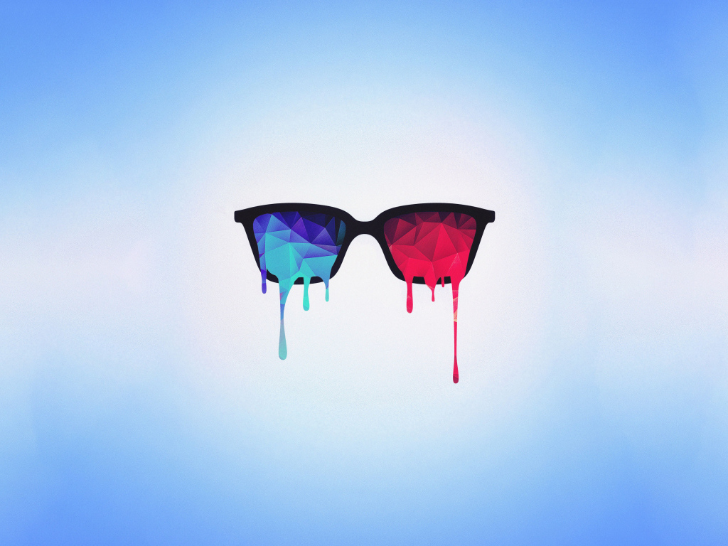 Очки с капающей краской на синем фоне