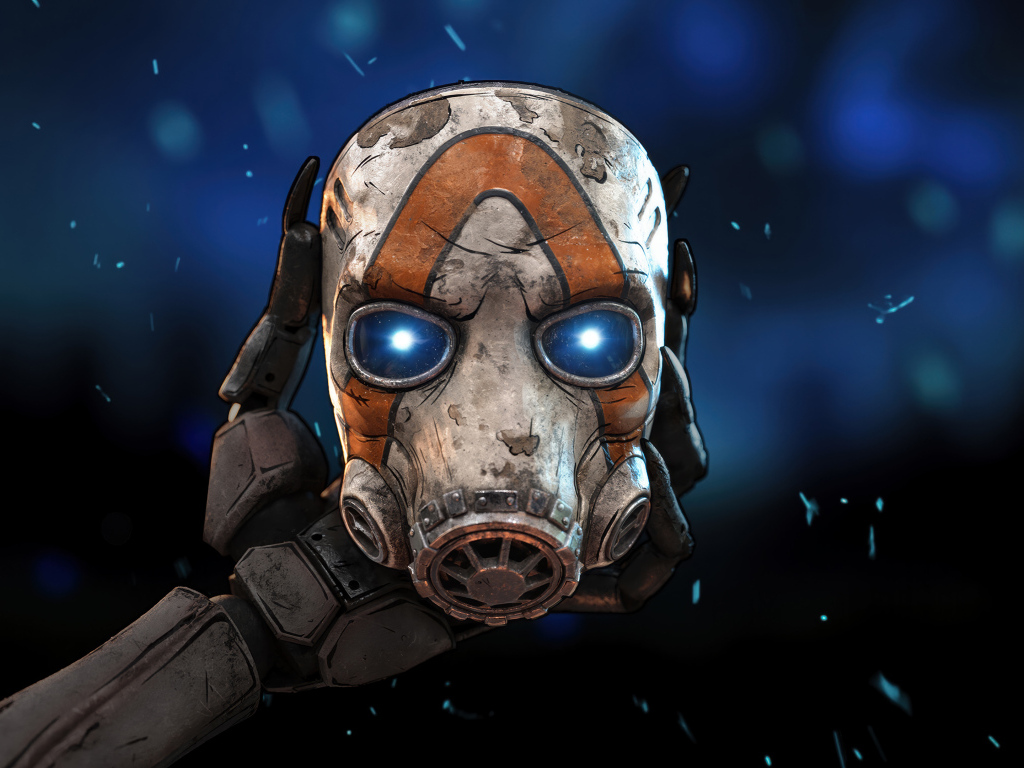 Маска в руке из видеоигры Borderlands 4