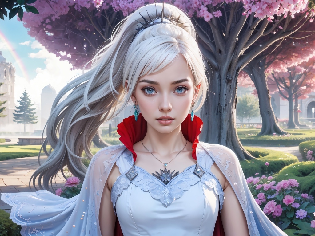 Девушка 3д с белыми волосами в парке