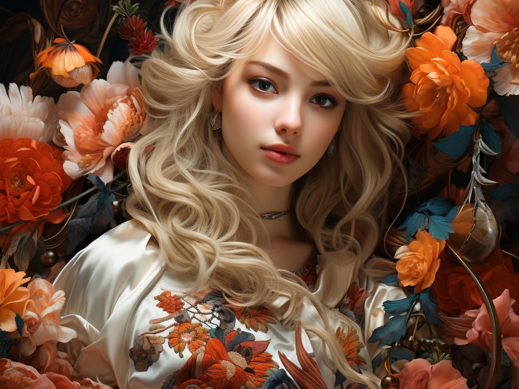 Красивая девушка блондинка в цветах