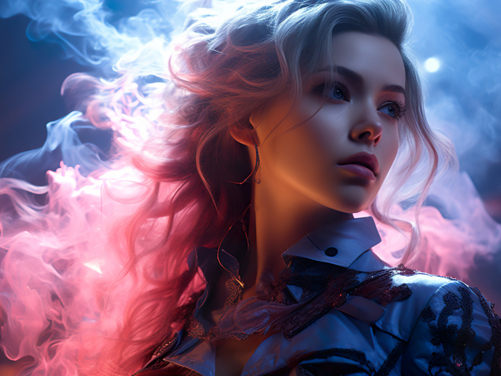 Красивая девушка блондинка в розовом дыму