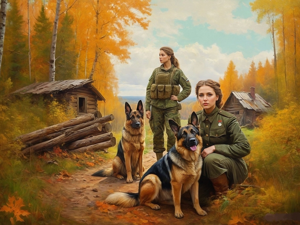 Девушки военные с овчарками