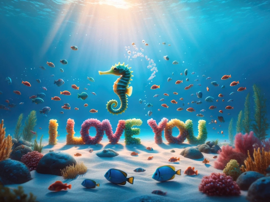 Надпись под водой Я тебя люблю