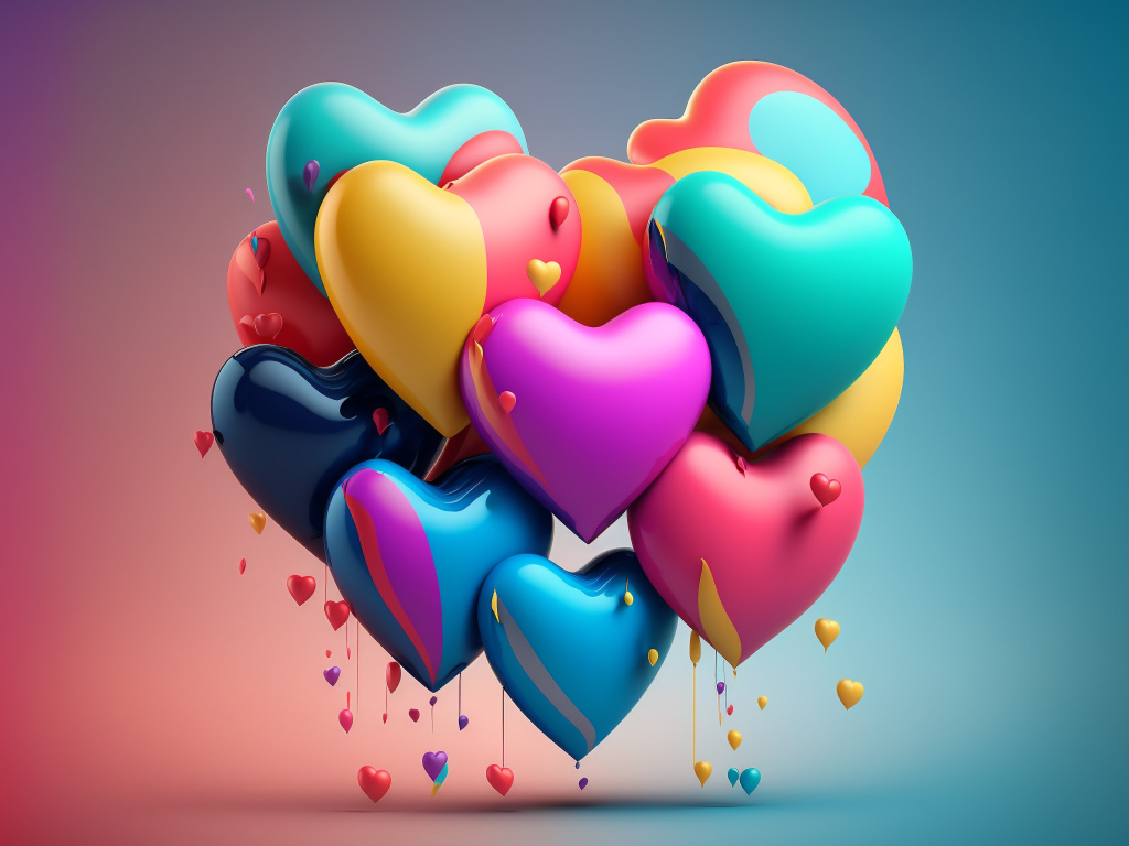 Разноцветные сердечки с краской