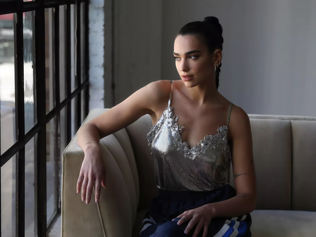 Певица Дуа Липа сидит у окна