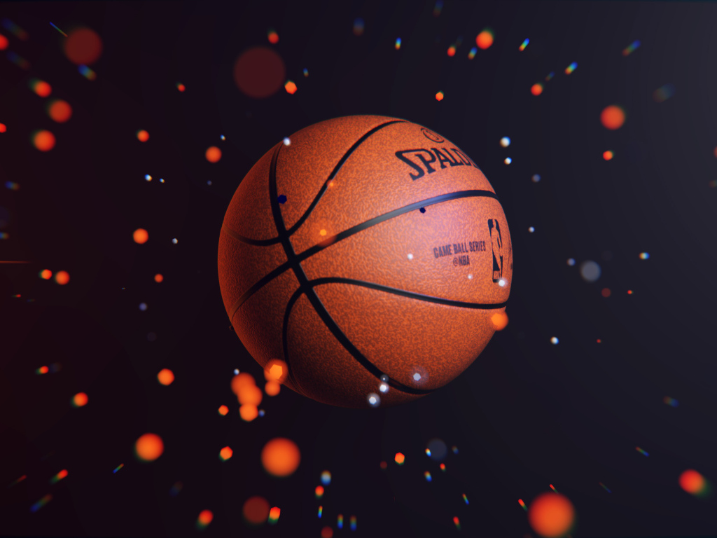 Баскетбольный мяч в воздухе с искрами