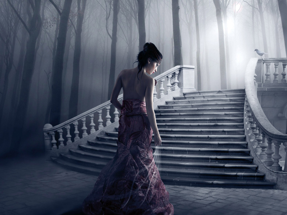 Девушка в темном саду