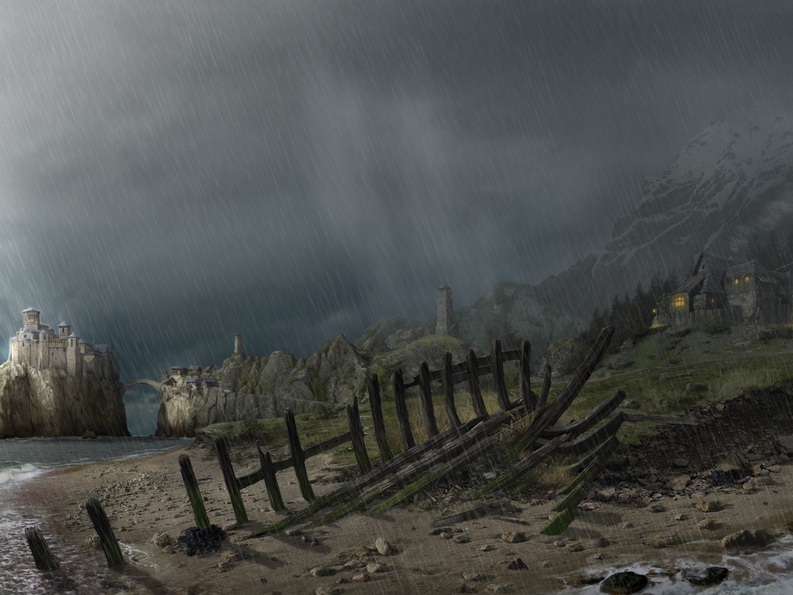 Проливной дождь на берегу