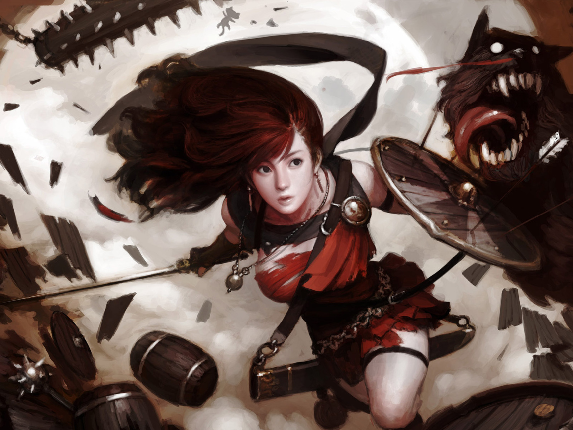 Девушка воин Битва с псами