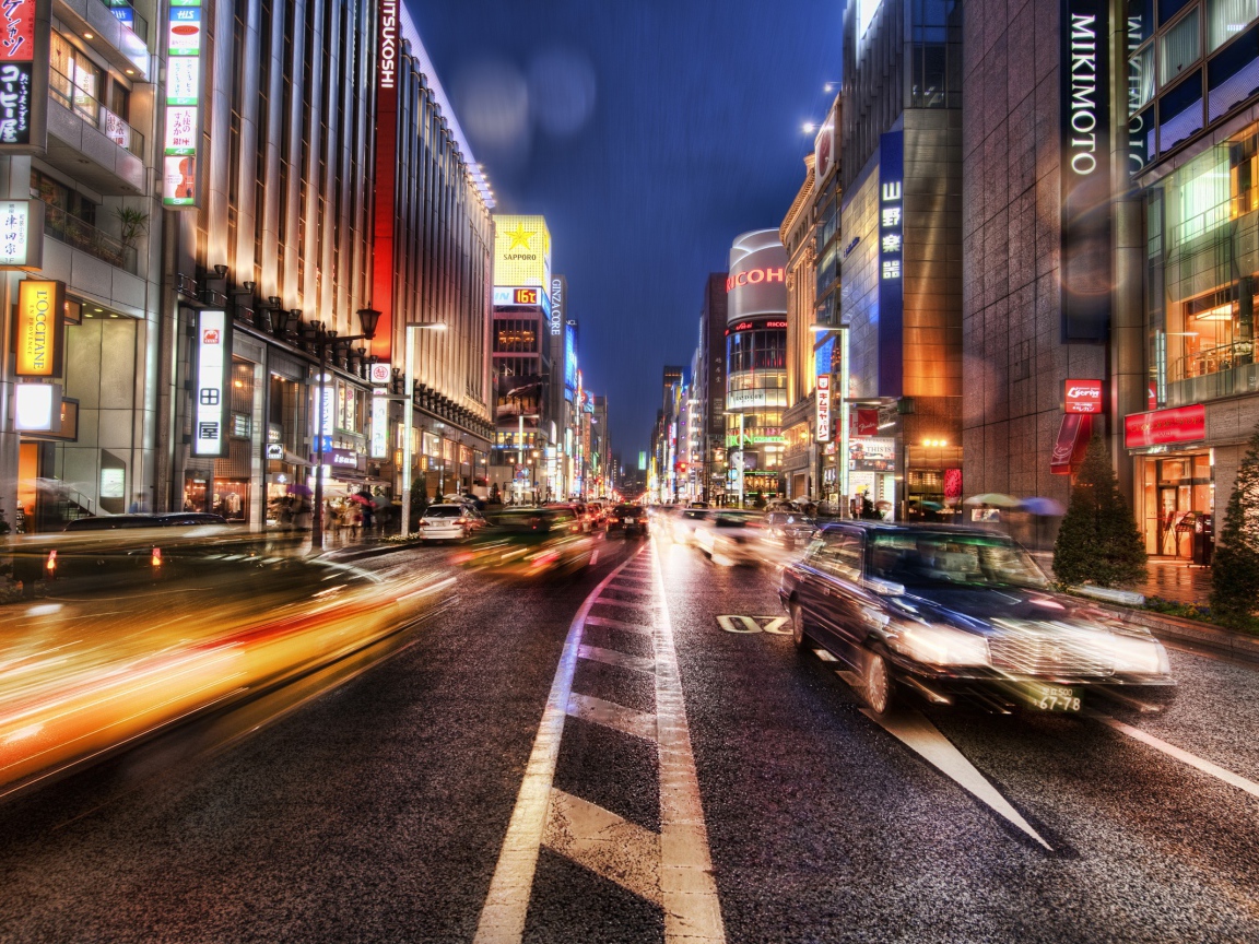 Ночная улица Гинза Япония