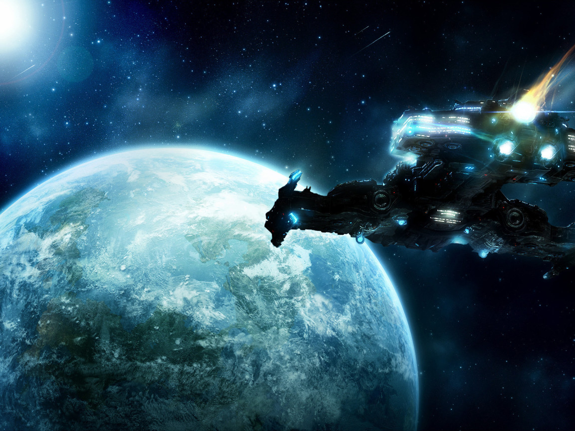 Космический корабль около планеты