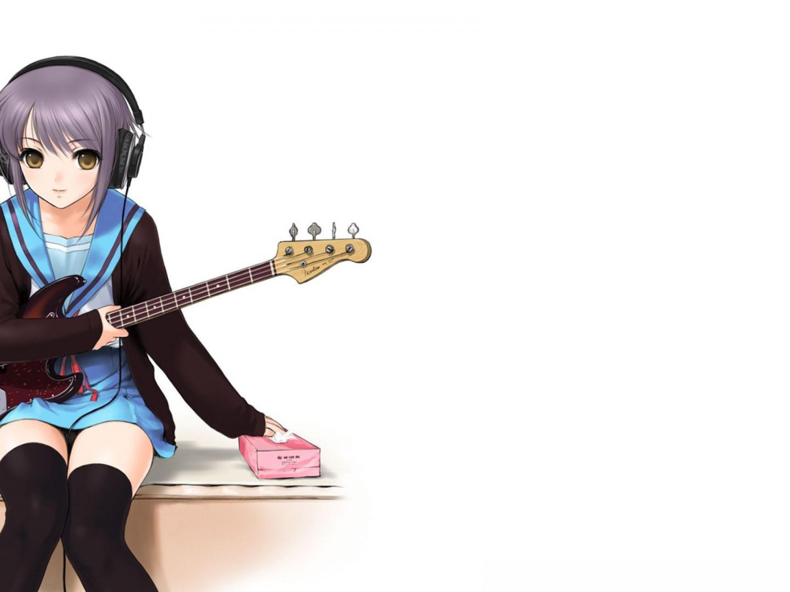 Девочка в наушниках и гитарой