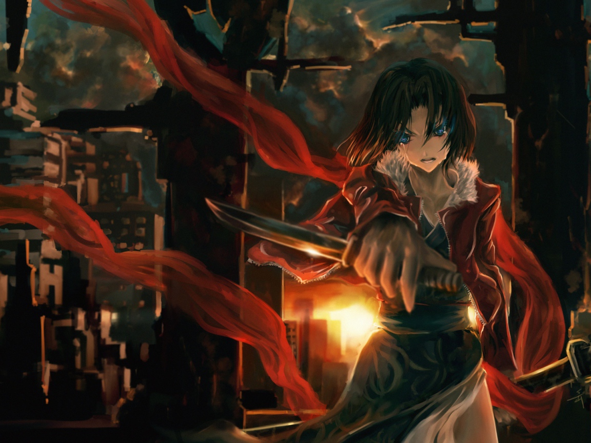 Рисунок девушки с кинжалом