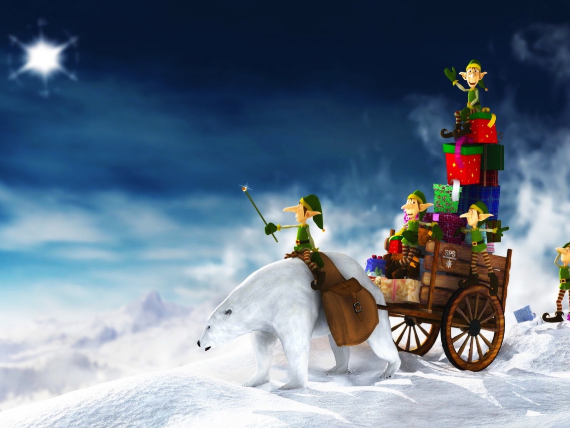 Гномы на белом медведе на рождество