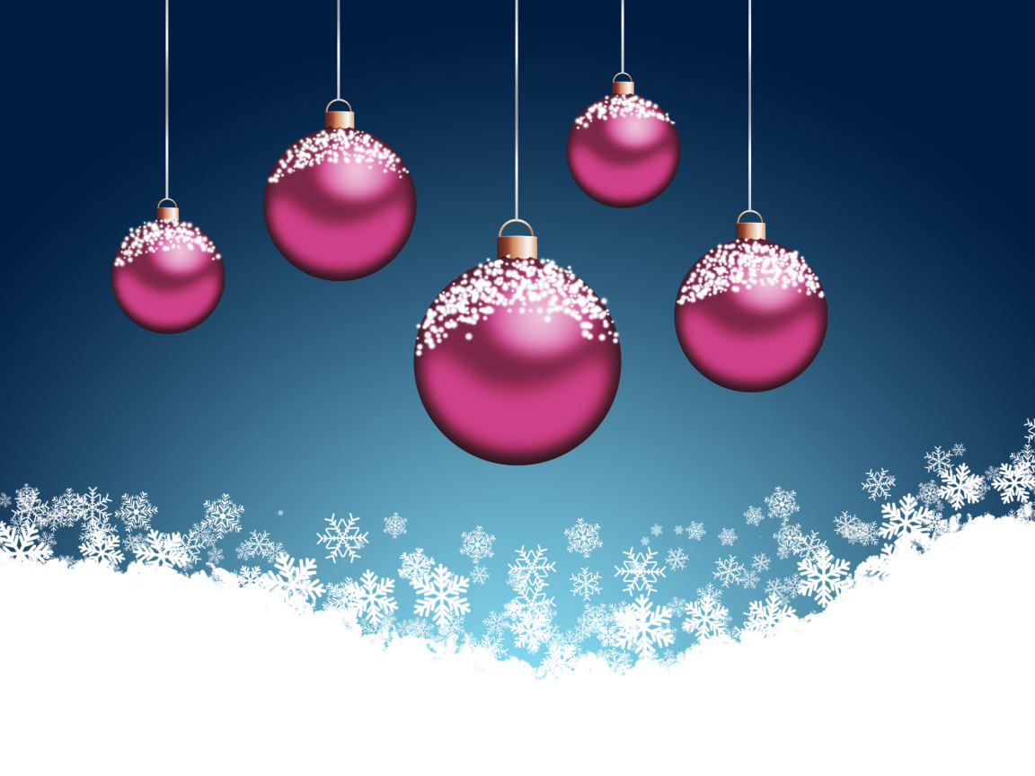 Розовые ёлочные шары на синем фоне на рождество