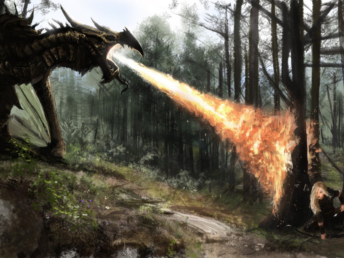 Дракон изрыгает огонь
