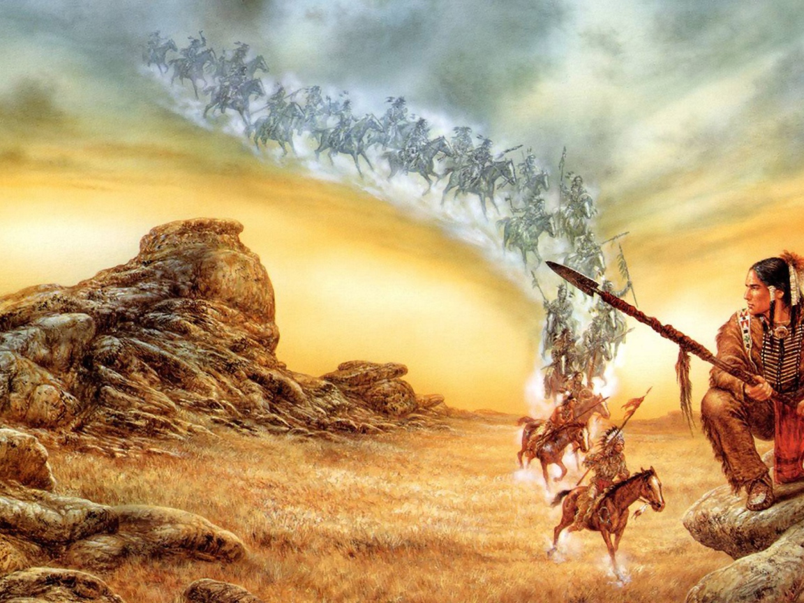 Индейцы на лошадях спускаются с неба