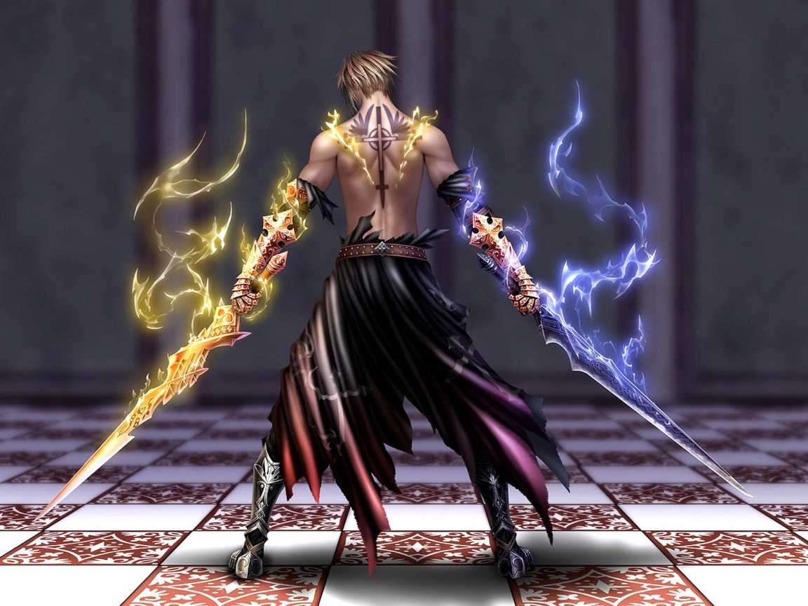 Воин с горящими мечами