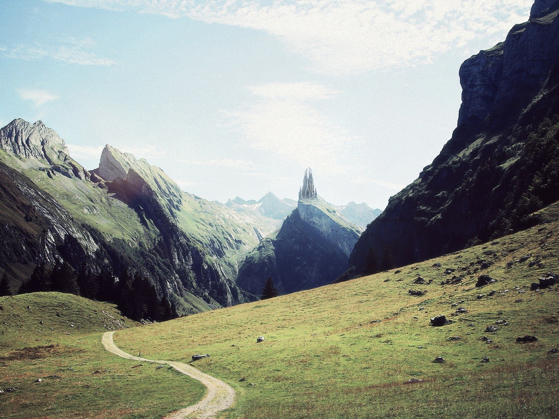 Горный ландшафт с дорогой