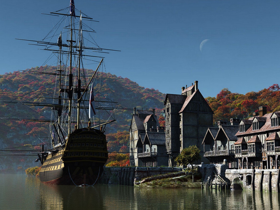 Парусный корабль на пристани