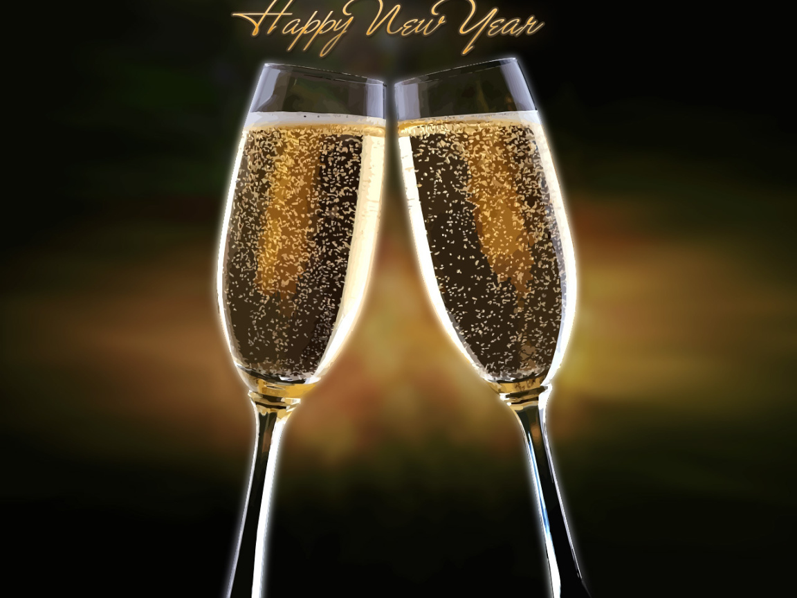 Счастливого Нового Года 2014, бокалы с шампанским