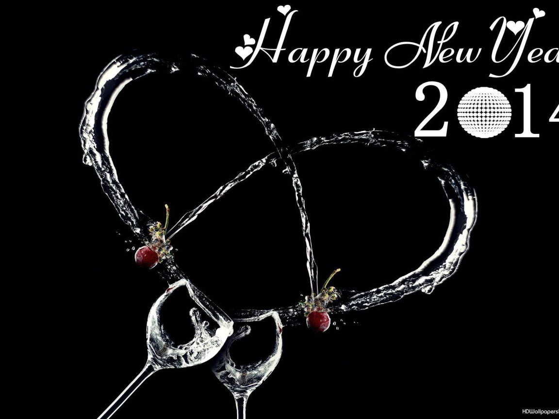 Счастливого нового года 2014, красивая картинка на чёрном фоне