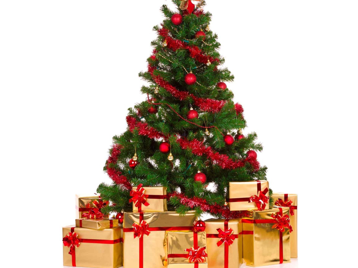 Новогодняя елка с желтыми подарки