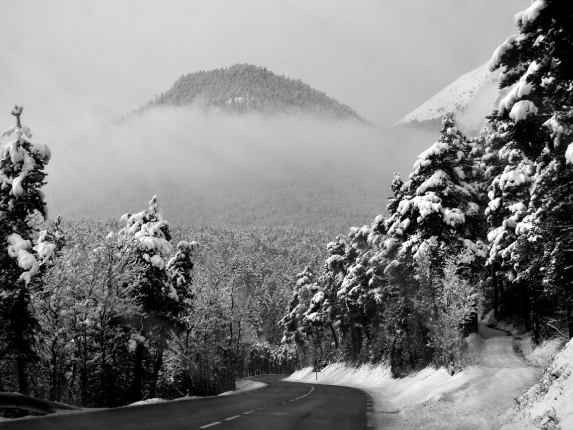 Зимняя дорога на горном спуске