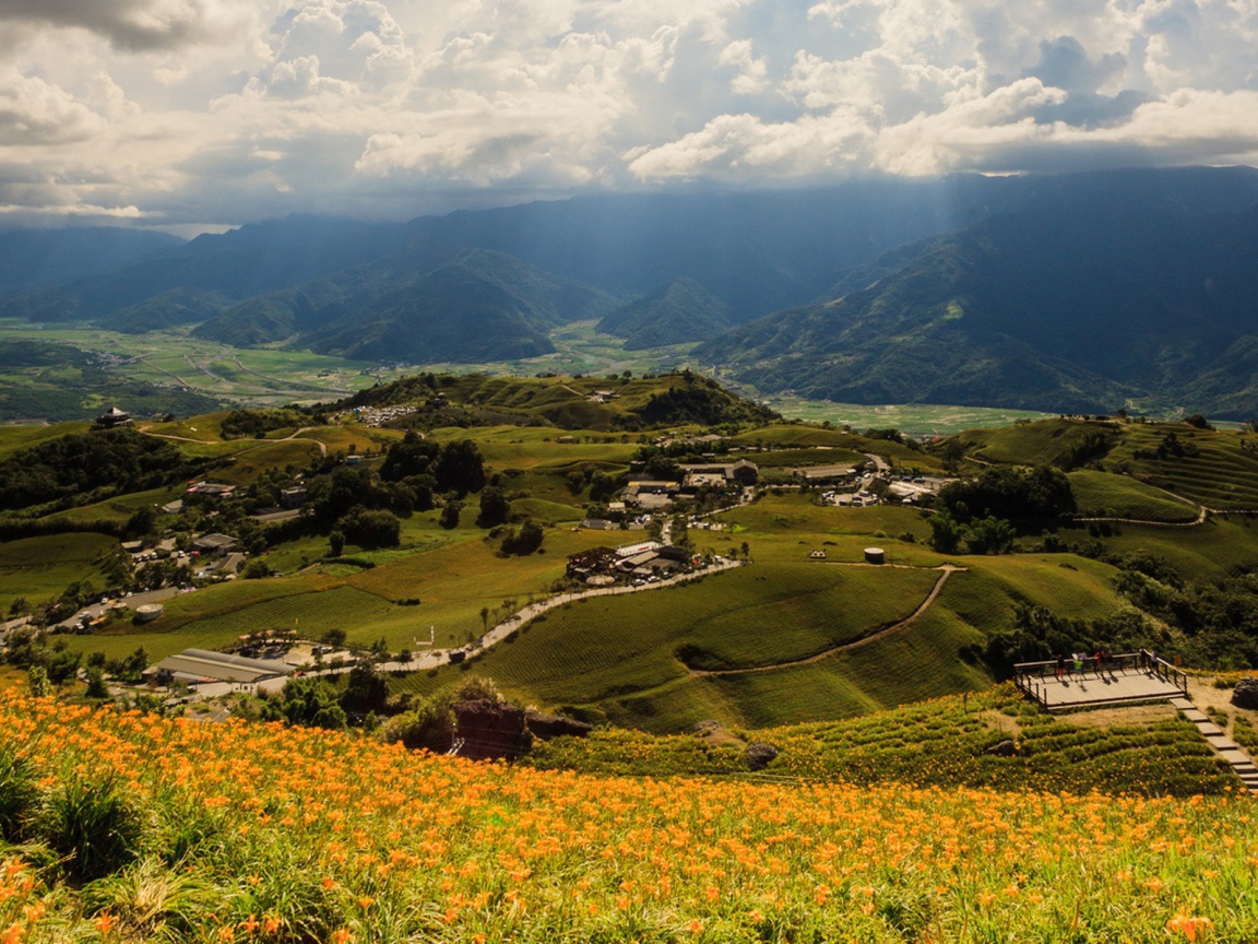 Холмистый зеленый пейзаж Тайваня