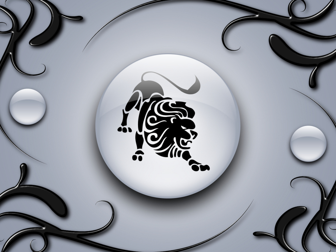 Знак лев на сером фоне с чёрным орнаментом