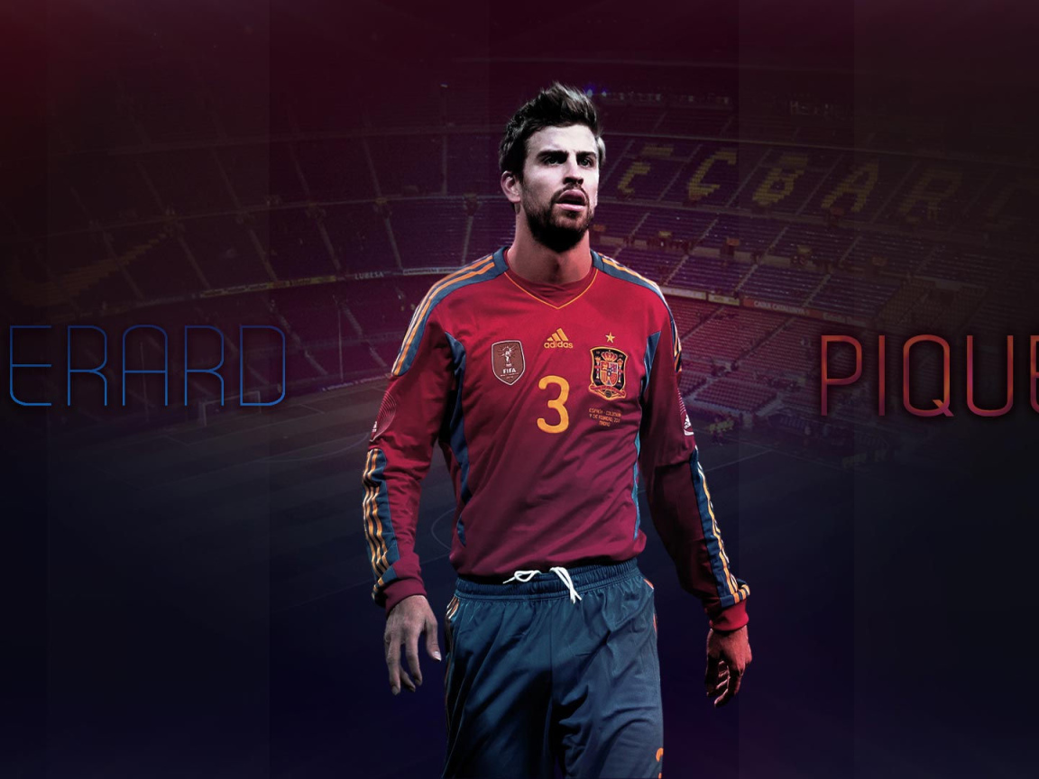 Футболист Барселоны Херард Пике на черном фоне