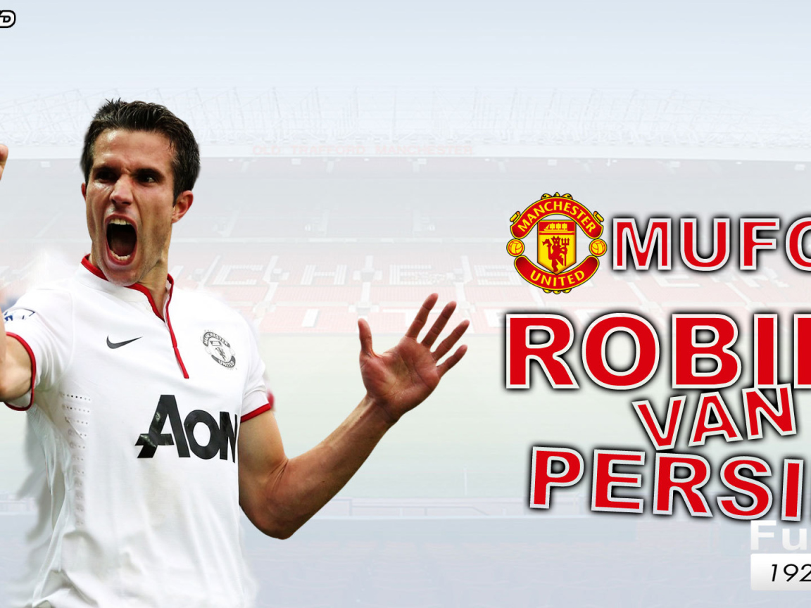 Игрок Манчестер Юнайтед Робин ван Перси на белом фоне