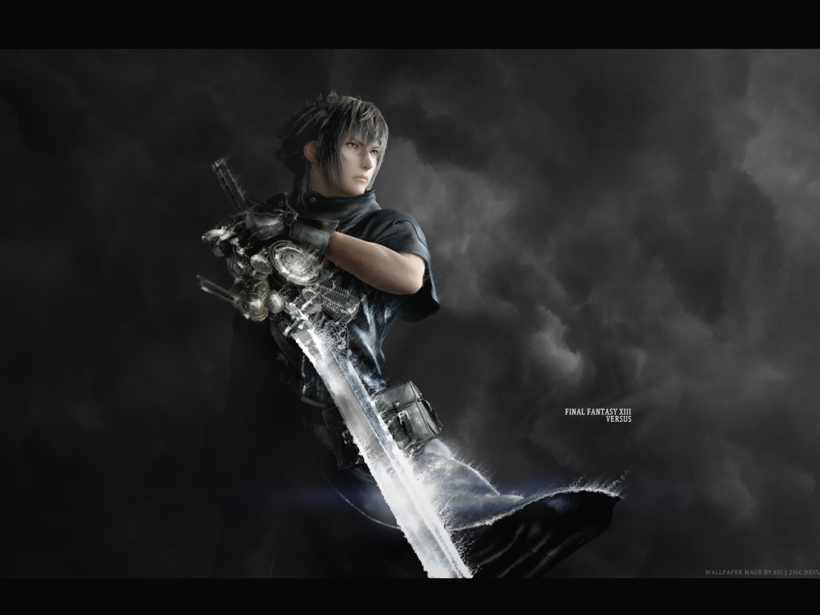 Герой игры на фоне туч Final Fantasy xv