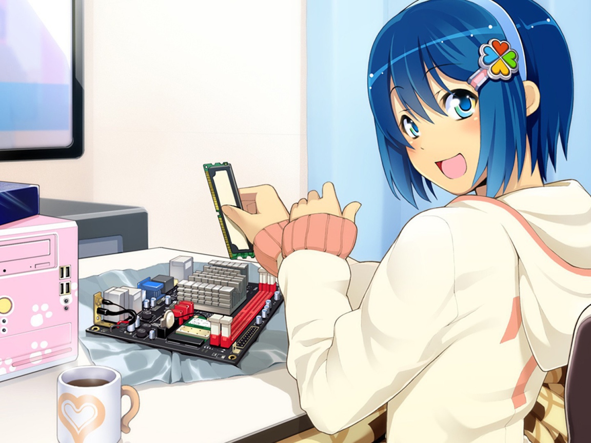 Девочка собирает компьютер