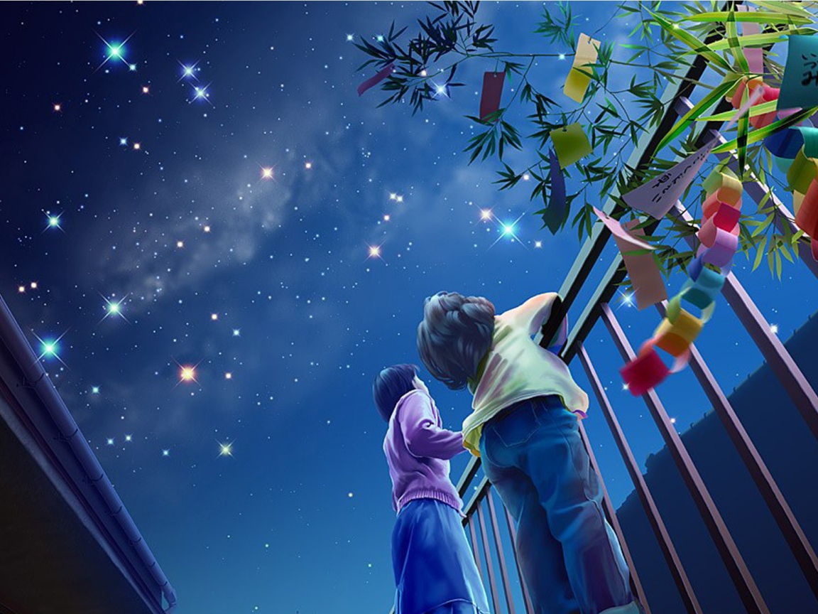 Дети смотрят на звезды