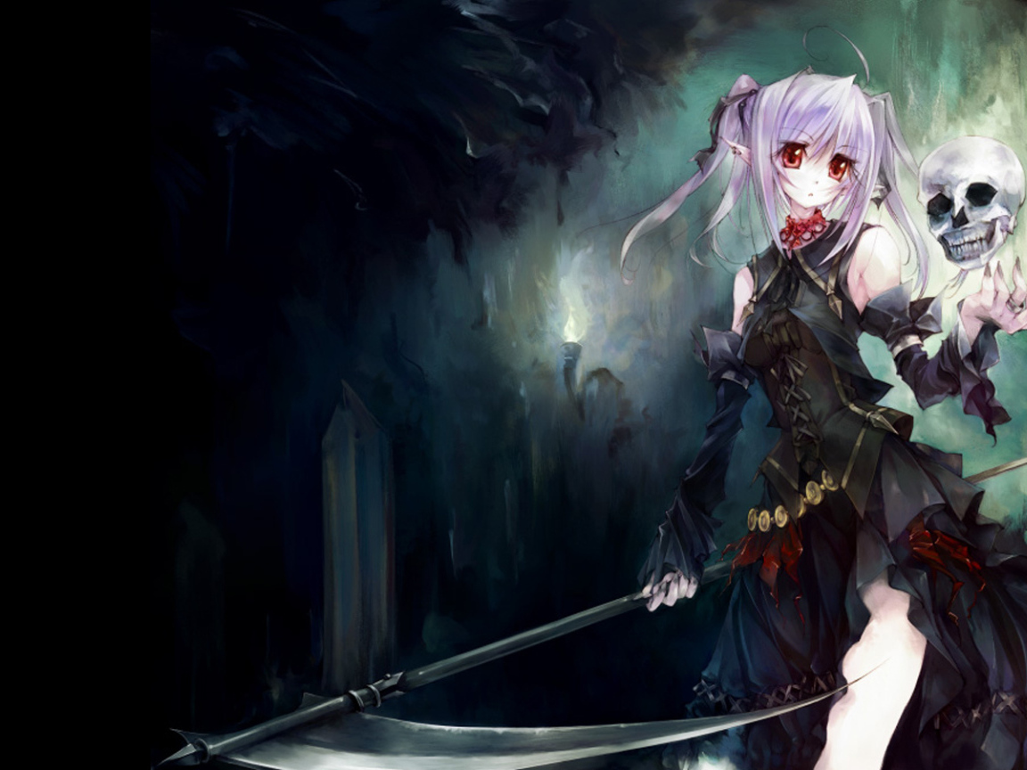 Девочка с косой и черепом