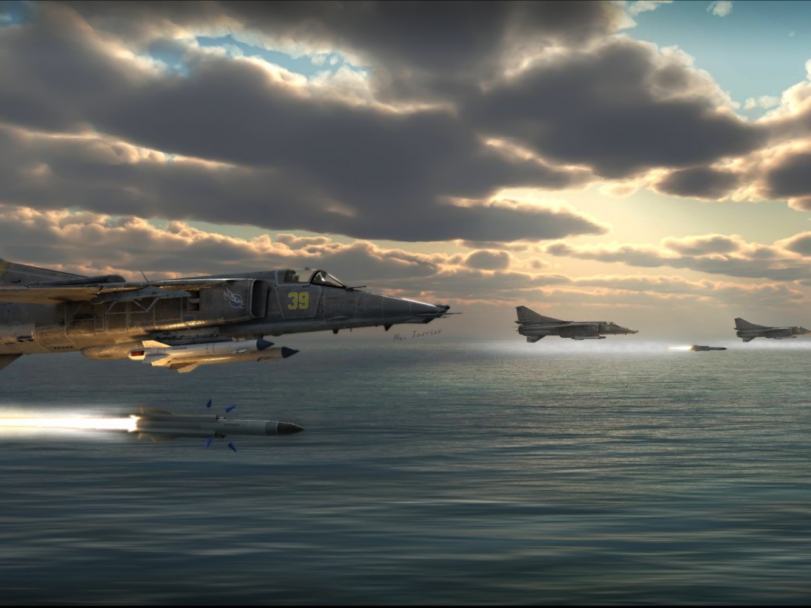 Выстрел истребителя над морем